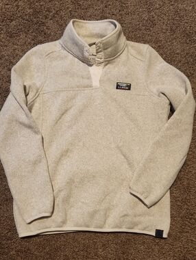 L.L. Bean Heather Oatmeal Quarter-Snap Fleece Pullover - Size M